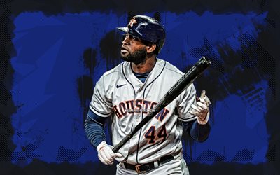4k, yordan alvarez, mavi grunge arka plan, houston astros, mlb, küba beyzbol oyuncuları, yordan alvarez 4k, beyzbol, major league beyzbol, yordan, yordan alvarez houston astros