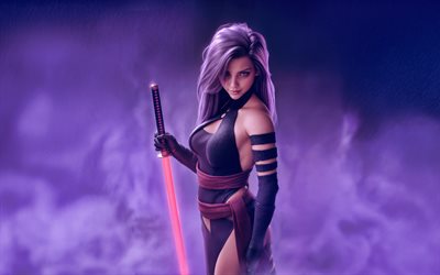 psylocke, 4k, superhelden, marvel  comics, elizabeth braddock, lila schwert, kunstwerk, betsy braddock, psylocke 4k