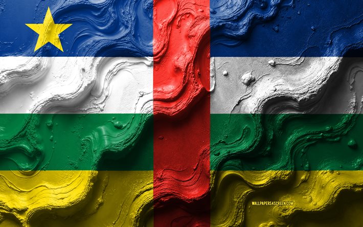 keski  afrikan tasavallan lippu, 4k, kiviaallon rakenne, kolmen keski  afrikan tasavallan lippu, afrikka, afrikan maiden liput, keski  afrikan tasavalta