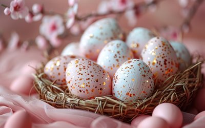 huevos de pascua rosados, decoración de la pascua, antecedentes con huevos de pascua, felices pascuas, primavera, pascua de resurrección, antecedentes para la tarjeta de pascua
