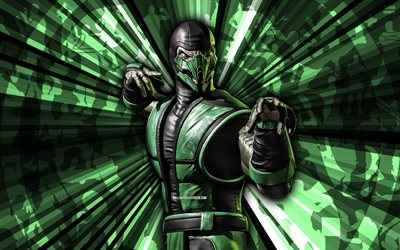 4k, reptil clásico, kombat mortal, fondo de rayos verdes, mkm, arte abstracto, móvil mortal kombat móvil, reptil clásico mkm, personajes de mortal kombat, mortal kombat x, clásico reptil mortal kombat, arte creativo