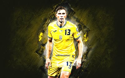 ilya zabarnyi, 우크라이나 국가 축구 대표팀, 우크라이나 축구 선수, 노란 돌 배경, 그런지 예술, 우크라이나, 축구, ilya zabarnyi 우크라이나