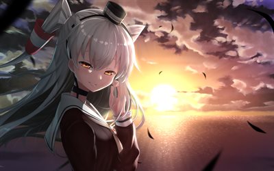 amatsukaze, tramonto, collezione kantai, manga, personaggi anime, personaggi della collezione kantai, collezione kantai amatsukaze