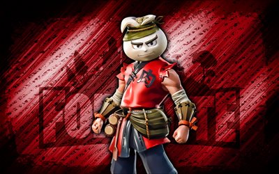 Bao Bros Fortnite, 4k, red diagonal background, grunge art, Fortnite, artwork, Bao Bros Skin, Fortnite characters, Bao Bros, Fortnite Bao Bros Skin