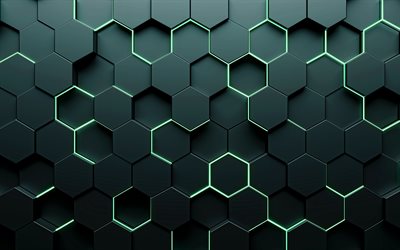 3d altıgen kalıplar, 4k, yeşil altıgen arka plan, 3d dokular, geometrik şekiller, yaratıcı, 3d geometrik arka planlar, altıgen kalıpları, altıgenler, yeşil geometrik arka planlar