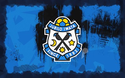 jubilo iwata 그런지 로고, 4k, j2 리그, 파란색 그런지 배경, 축구, jubilo iwata emblem, jubilo iwata 로고, jubilo iwata, 일본 축구 클럽, jubilo iwata fc