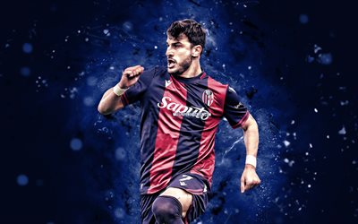Riccardo Orsolini, 4k, blue neon lights, Bologna FC, Serie A, Italian footballers, Riccardo Orsolini 4K, football, soccer, Bologna FC 1909, Riccardo Orsolini Bologna