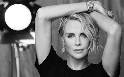 シャーリーズ・セロン, アメリカの女優, 肖像画, モノクロ, 写真撮影, 黒いドレス, 人気の女優, ハリウッド, シャーリーズ・セロンの写真撮影