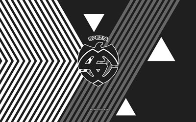 spezia calcio  logo, 4k, italian jalkapallojoukkue, mustavalkoiset viivat tausta, spezia calcio, serie b, italia, linjataide, spezia calcio  tunnus, jalkapallo, spezia