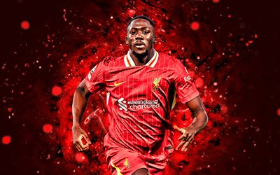 Ibrahima Konate, 4k, red neon lights, Liverpool, Premier League, French footballers, Ibrahima Konate 4K, football, soccer, LFC, Liverpool FC, Ibrahima Konate Liverpool