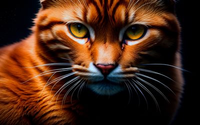 gato de jengibre, 4k, mascotas, de cerca, ojos amarillos, gatos, raza de gatos domésticos, arte 3d, gato de dibujos animados