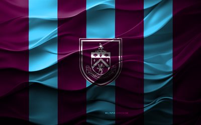 4k, logotipo de burnley fc, borgoña azul de fondo 3d, campeonato, burnley fc emblem, equipo de fútbol inglés, bandera de burnley fc, textura 3d, inglaterra, burnley fc, fútbol americano, fútbol, burnley