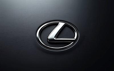 Lexus 3D logo, 4K, gray metal background, Lexus chrome logo, Lexus metal logo, Lexus emblem, Lexus sign, Lexus