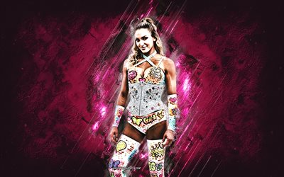 Charlotte Flair, WWE, American wrestler, pink stone background, WWE Champion, grunge art, Charlotte Flair wrestler, USA, wrestling, Ashley Elizabeth Fliehr, Charlotte Flair WWE, World Wrestling Entertainment
