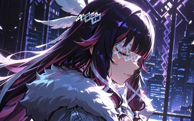 4k, columbina, paisagem urbana, noite, impacto genshin, mangá, personagens de anime, columbina hiposelenia, personagens do impacto genshin, impacto columbina genshin