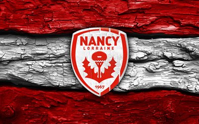 logotipo de madeira as nancy lorraine, 4k, fundo de madeira branco vermelho, liga 2, futebol, as nancy lorraine logo, emblema as nancy lorraine, as nancy lorraine, clube de futebol francês, nancy lorraine fc