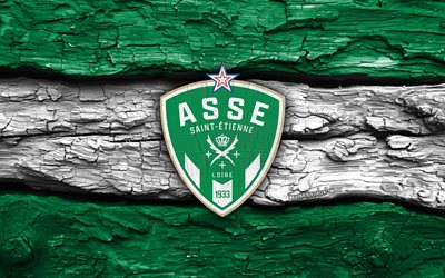 logotipo de madeira do as saint etienne, 4k, fundo de madeira branco verde, liga 2, futebol, logotipo do as saint étienne, emblema do as saint etienne, as saint étienne, clube de futebol francês, saint étienne fc