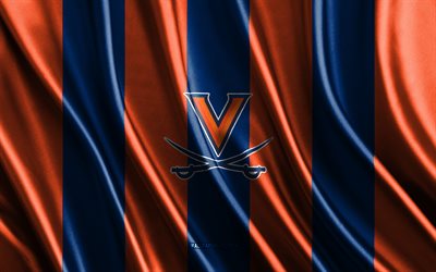 4k, 버지니아 캐벌리어스 로고, ncaa, 오렌지 블루 실크 질감, 버지니아 캐벌리어스 깃발, 미식축구 클럽, 실크 깃발, 버지니아 캐벌리어스 엠블럼, 미국, 버지니아 캐벌리어스 배지, 버지니아 캐벌리어스