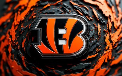 logo 3d des bengals de cincinnati, 4k, bokeh, vagues 3d orange noir, créatif, nfl, football américain, logo des bears de chicago, emblème des bears de chicago, équipe de football américain, bengals de cincinnati