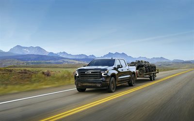 2026 chevrolet silverado, 4k, vorderansicht, außen, schwarzer chevrolet silverado, neuer chevrolet silverado 2026, atv transport, amerikanische autos, chevrolet