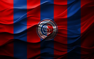 4k, lb chateauroux logo, blau roter 3d hintergrund, lb chateauroux emblem, ligue 2, französische fußballmannschaft, lb chateauroux flagge, 3d textur, lb chateauroux, fußball, frankreich