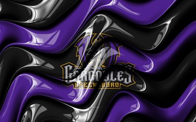 logotipo 3d de las gárgolas de greensboro, 4k, ondas 3d violetas negras, echl, hockey, bandera de las gárgolas de greensboro, creativo, logotipo de las gárgolas de greensboro, emblema de las gárgolas de greensboro, equipo de hockey americano, gárgolas de greensboro