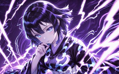 tokito muichiro, 4k, iluminaciones violetas, oscuridad, kimetsu no yaiba, manga, protagonista, cuerpo de cazadores de demonios, asesino de demonios, muichiro tokito kimetsu no yaiba