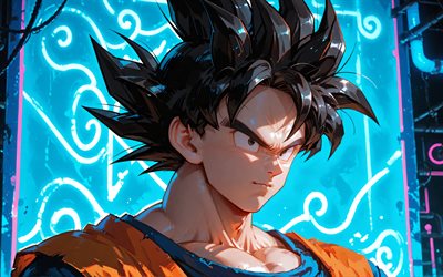 4k, son gokú, fondo abstracto azul, bola de dragón, personajes de dragon ball de son goku, manga, dragon ball súper, creativo, personajes de dbs, son goku dbs