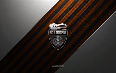 logo du lorient fc, 4k, fond en acier, club de football français, lignes noires oranges, emblème du lorient fc, ligue 1, lorientfc, france, football, logo métal lorient fc, écusson du lorient fc