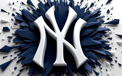 new york yankees 3d logotyp, 4k, blå 3d bakgrund, mlb, geometrisk konst, baseball, new york yankees logotyp, new york yankees emblem, amerikanskt basebolllag, new york yankees, ny yankees