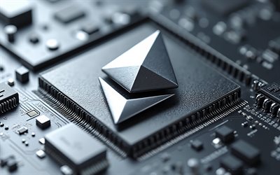 Ethereum, ETH sign, cryptocurrency, 4k, ETH 3D logo, silver technology background, ETH, Ethereum 3D logo, Ethereum emblem, Ethereum sign, Ethereum logo