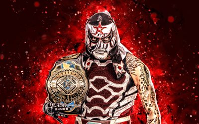 4k, पेंटा, रचनात्मक, लाल नीयन रोशनी, डब्ल्यूडब्ल्यूई, मैक्सिकन पहलवान, पेंटागन जूनियर, बेल्ट के साथ पेंटा, लाल अमूर्त पृष्ठभूमि, विश्व कुश्ती मनोरंजन, पहलवानों, पेंटा 4k