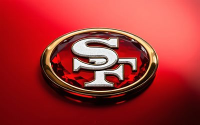 San Francisco 49ers crystal logo, 4k, red metal background, crystal art, San Francisco 49ers emblem, USA, San Francisco 49ers, American football, San Francisco 49ers logo, NFL