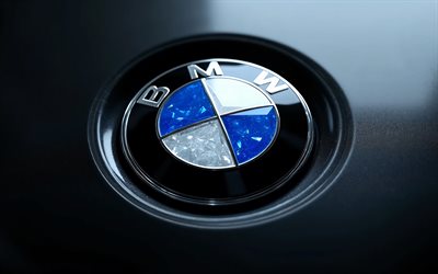 logotipo de cristal bmw, 4k, fondo de metal gris, emblema de cristal de bmw, signo de bmw, logotipo de bmw, bmw