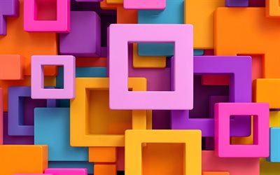 4k, cuadrados coloridos, creativo, patrones de cuadrados, arte geométrico, formas abstractas, cuadrados multicolores, fondos coloridos en 3d, cuadrícula, coloridos cuadrados abstractos, fondo con cuadrados