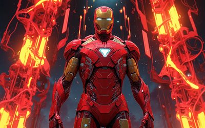 Iron Man, 4k, 3D art, fire flames, Marvel Comics, superheroes, Iron Man Art, creative, Iron Man 4K, IronMan