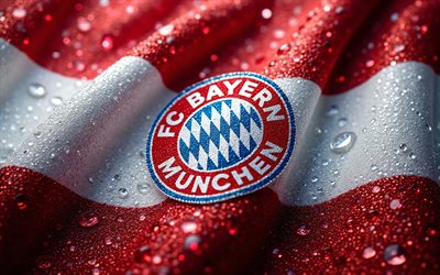 FC Bayern Munich gems logo, red metal background, FC Bayern Munich gems emblem, FC Bayern Munich logo, Germany, football, FC Bayern Munich, Bayern Munich logo, Bayern Munich