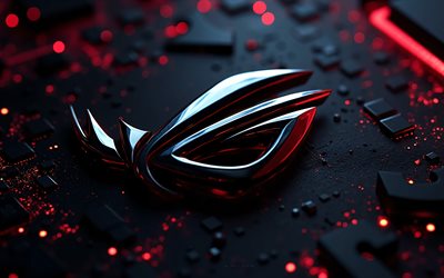 asus rog svart logotyp, 4k, svart teknik bakgrund, rött neonljus, asus rog emblem, asus rog stålskylt, asus rog logotyp, svart techno bakgrund, asus rog, republic of gamers, rog logotyp, rog