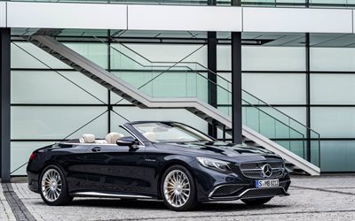 luxury cars, 2017, Mercedes-Benz S-class Cabriolet, AMG, A217, black Mercedes