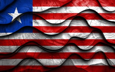 4k, Liberia flag, African countries, wooden 3D waves flags, Day of Liberia, flag of Liberia, Liberia wooden flag, Africa, Liberia national symbols, Liberia