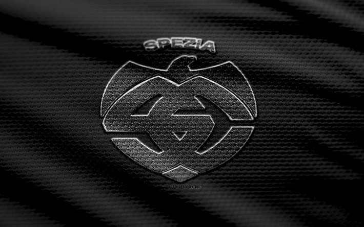 spezia  kangaslogo, 4k, musta kangas tausta, serie b, bokeh, jalkapallo, spezia  logo, spezia  tunnus, spezia calcio, italian jalkapalloseura, spezia fc