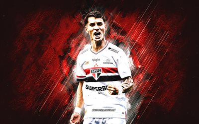 Ferreirinha, Sao Paulo FC, Brazilian football player, red stone background, grunge art, Aldemir dos Santos Ferreira, Brazil, football, Ferreirinha Sao Paulo FC