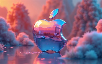 logo apple mirror, 4k, logo apple, arte creativa, apple creative creative 3d logo, logo apple chrome, background creativo, emblema di mela, mela