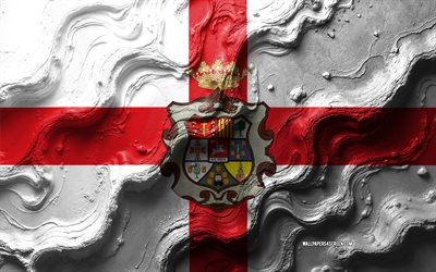 flag hueca, 4k, trama delle onde di pietra, bandiera di huesca, flag 3d huesca, spagna, bandiere di province della spagna, huesca