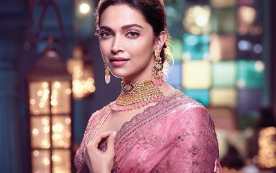Deepika Padukone, portrait, makeup, Indian actress, photo shoot, Bollywood, pink Indian sari, Indian fashion model, Deepika Padukone photoshoot