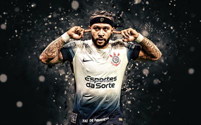 4k, memphis depay, celebración personal, corintios fc, serie brasileña a, futbolistas holandeses, luces neón blancas, memphis depay 4k, fútbol americano, fútbol, corintios, sc corintios paulista, memphis depay corintios
