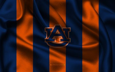 4k, auburn tigers logo, orangefarbener blauer seidenstoff, amerikanische fußballmannschaft, auburn tigers emblem, ncaa, auburn tigers, usa, amerikanischer fußball, auburn tigers fußball, national collegiate athletic association