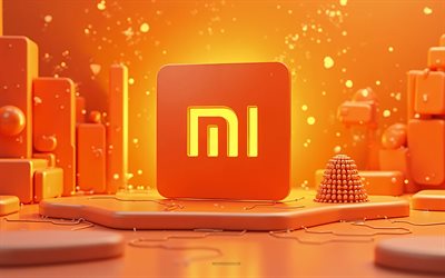 xiaomi creative 3d  logotyp, 4k, xiaomi orange logotyp, mi xiaomi, orange teknikbakgrund, xiaomi  logotyp, 3d  konst, xiaomi, mi xiaomi logotyp
