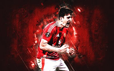 harry maguire, manchester united fc, jugador de fútbol inglés, fondo de piedra roja, arte grune, liga premier, inglaterra, fútbol americano, harry maguire manchester united