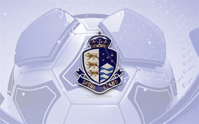 Seoul E-Land glossy logo, 4K, blue football background, K League 2, soccer, Seoul E-Land, south korean football club, Seoul E-Land emblem, Seoul E-Land logo, Seoul E-Land FC